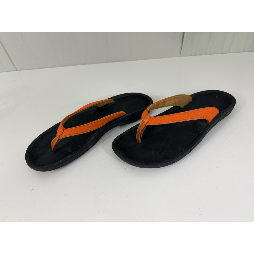 OluKai Kulapa Kai Orange Leather Flip Flops Thong Sandals Women's Sz 9